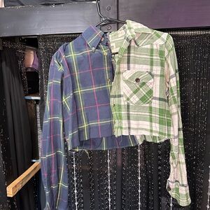 Urban Outfitters Urban Renewal Split Plaid Cropped Shirt